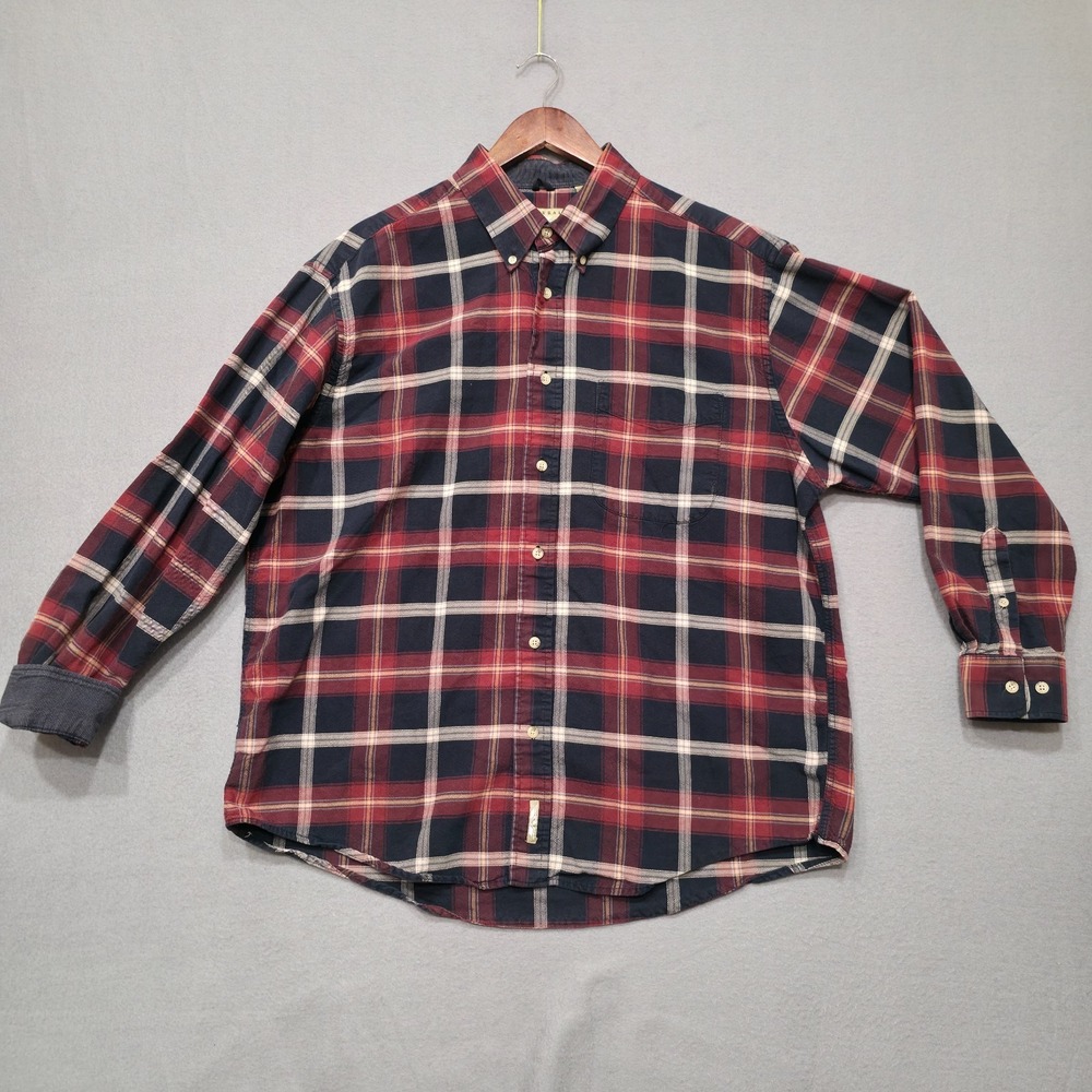 Natural Issue Men's Red Plaid Long Sleeve Button Up Flip Cuff Shirt Size XL